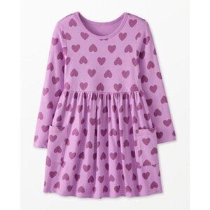 Hanna Andersson Long Sleeve Dress with Pockets, Purple Hearts, Size 110 / US 5